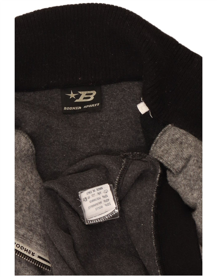 Bogner Mens Graphic Zip Neck Jumper Sweater Large Grey Colourblock Wool