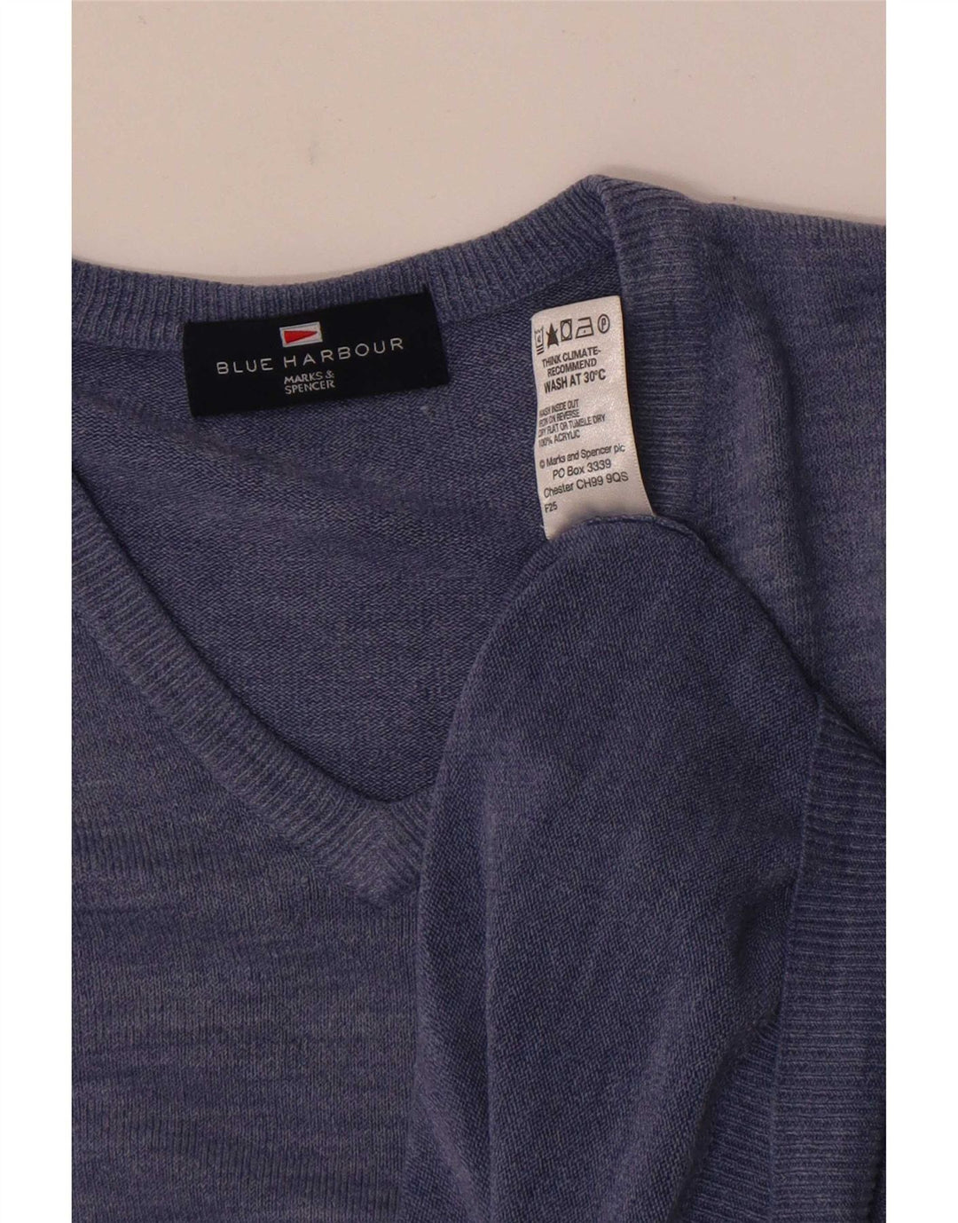 Marks & Spencer Mens Blue Harbour V-Neck Jumper Sweater Medium Blue Flecked