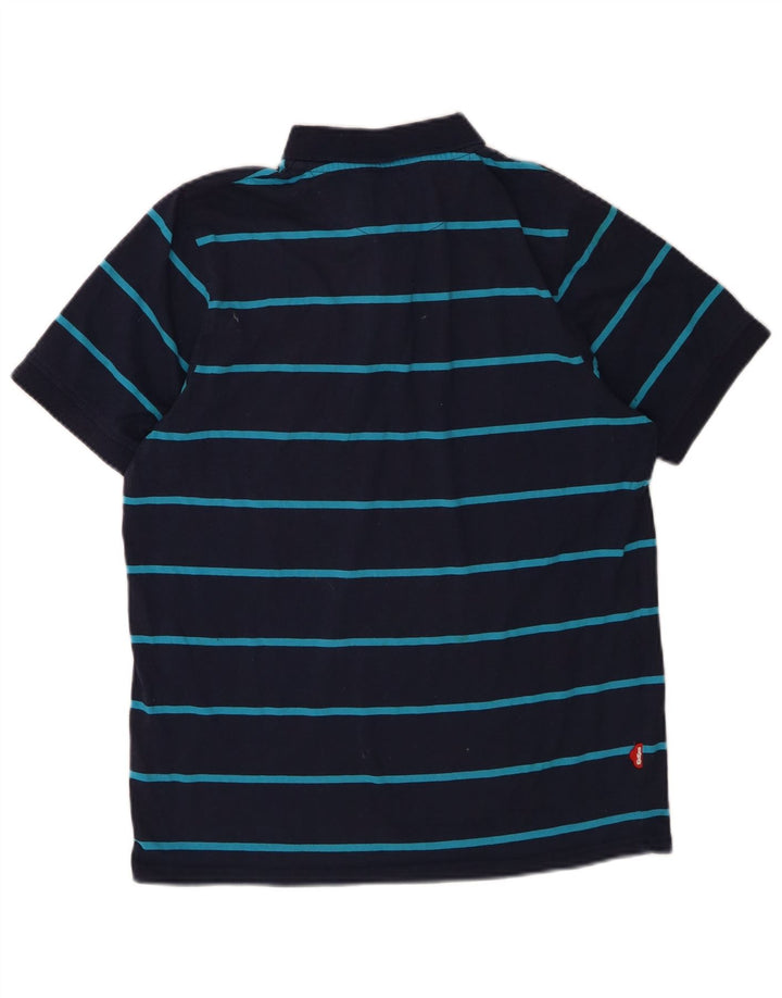 KICKERS Mens Polo Shirt XL Navy Blue Striped Polyester