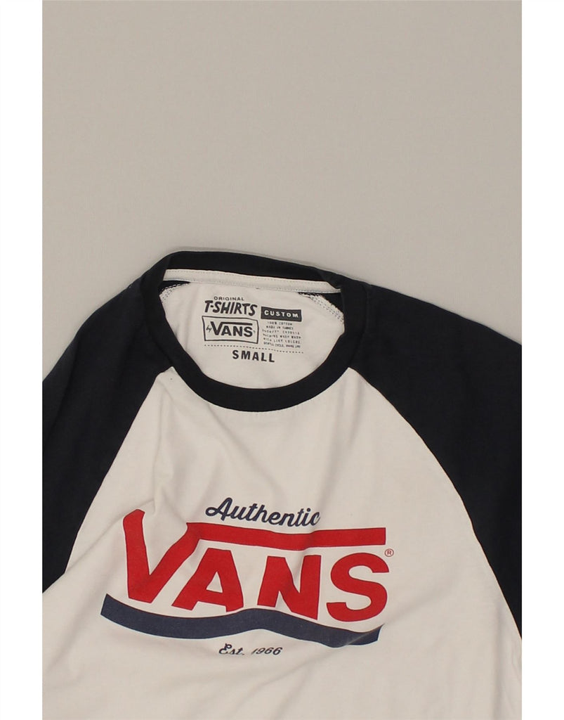 VANS Mens Custom Fit Graphic Top 3/4 Sleeve Small White Cotton | Vintage Vans | Thrift | Second-Hand Vans | Used Clothing | Messina Hembry 