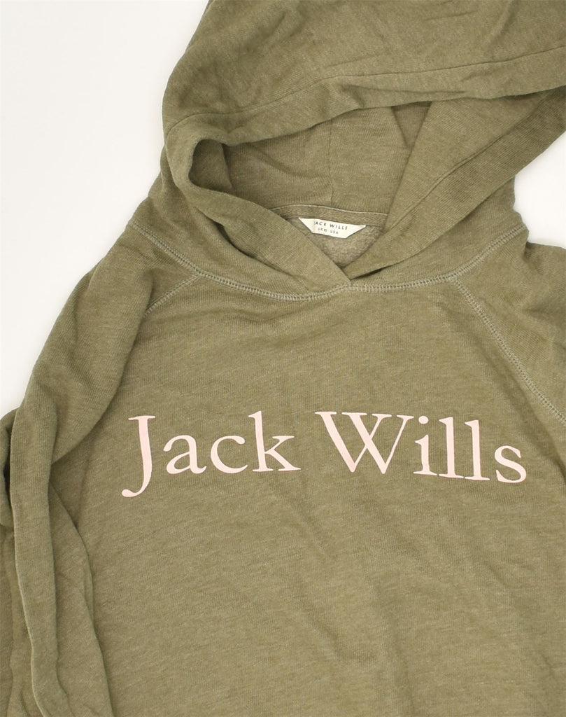 JACK WILLS Womens Graphic Hoodie Jumper UK 10 Small  Khaki Cotton | Vintage Jack Wills | Thrift | Second-Hand Jack Wills | Used Clothing | Messina Hembry 