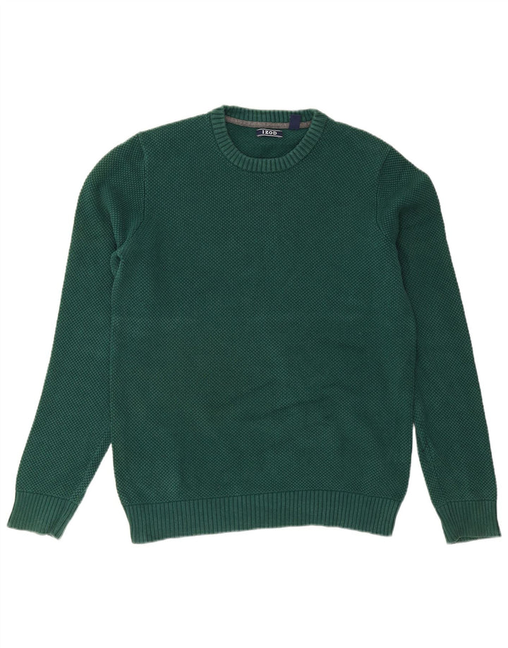 Izod Mens Crew Neck Jumper Sweater Medium Green Cotton