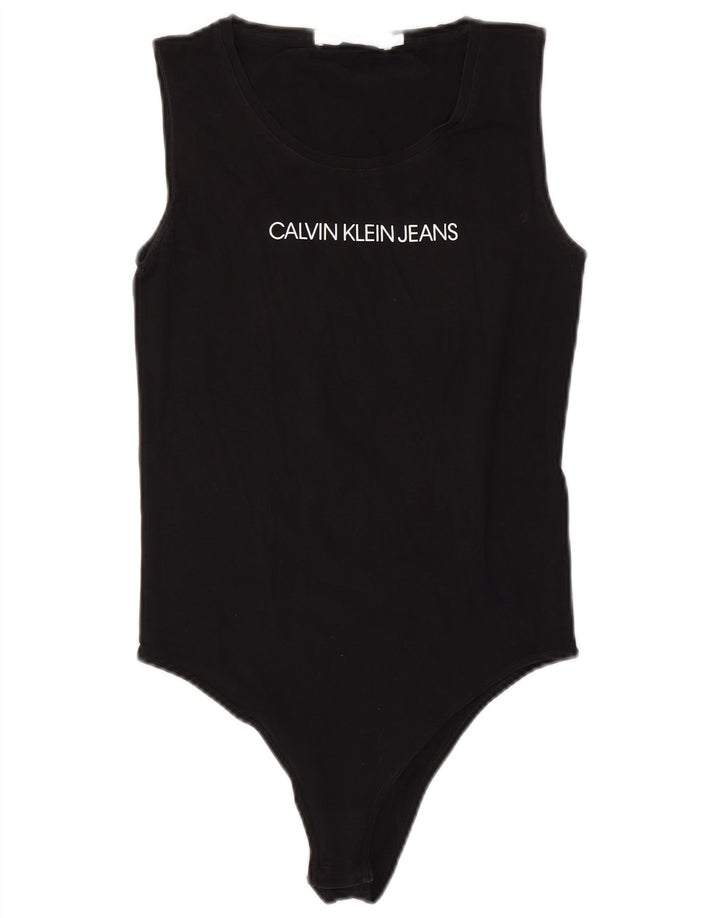 Calvin Klein Jeans Womens Graphic Sleeveless Bodysuit UK 12 Medium Black