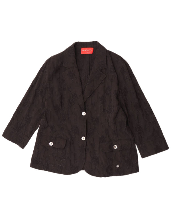 Perte by Krizia Womens 2 Button Blazer Jacket Size 25 Large Black Floral