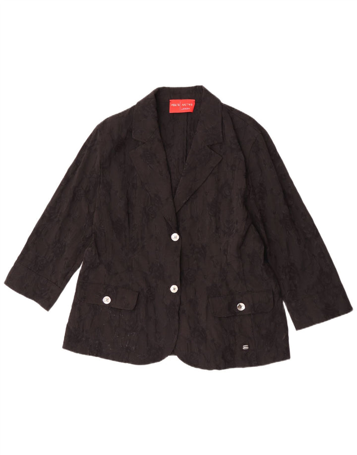 Perte by Krizia Womens 2 Button Blazer Jacket Size 25 Large Black Floral