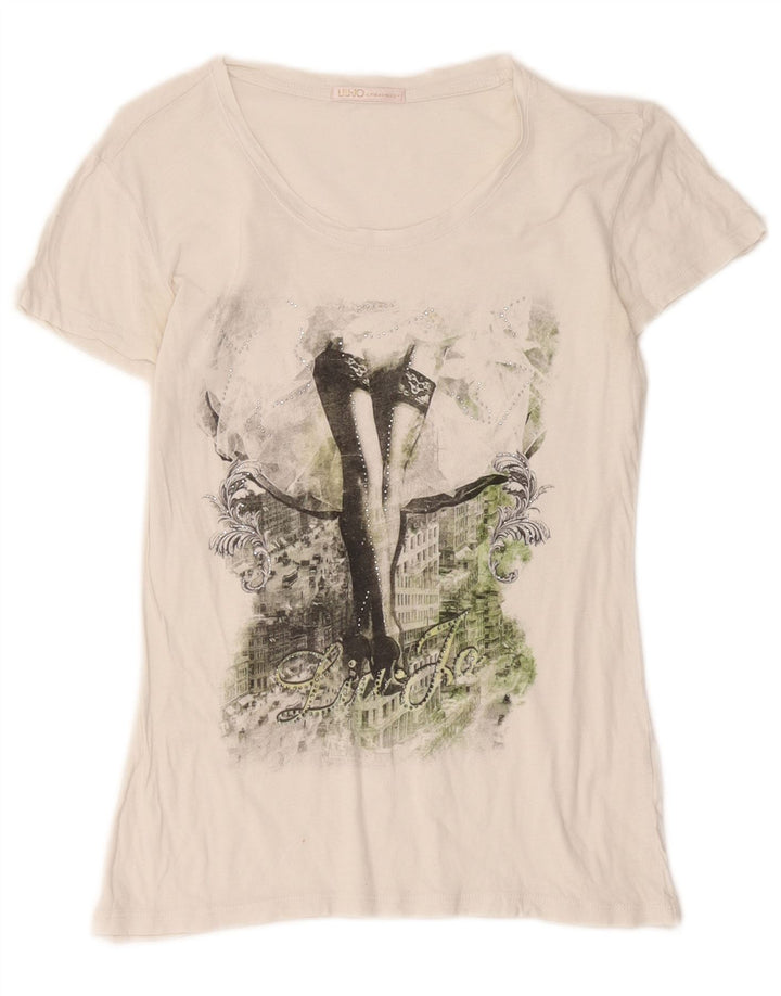 Liu Jo Womens Graphic T-Shirt Top UK 12 Medium White