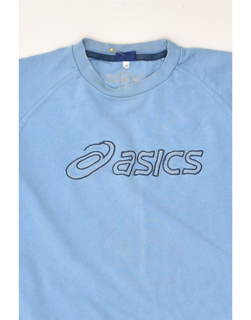 ASICS Boys Graphic Sweatshirt Jumper 15-16 Years Blue Cotton | Vintage Asics | Thrift | Second-Hand Asics | Used Clothing | Messina Hembry 