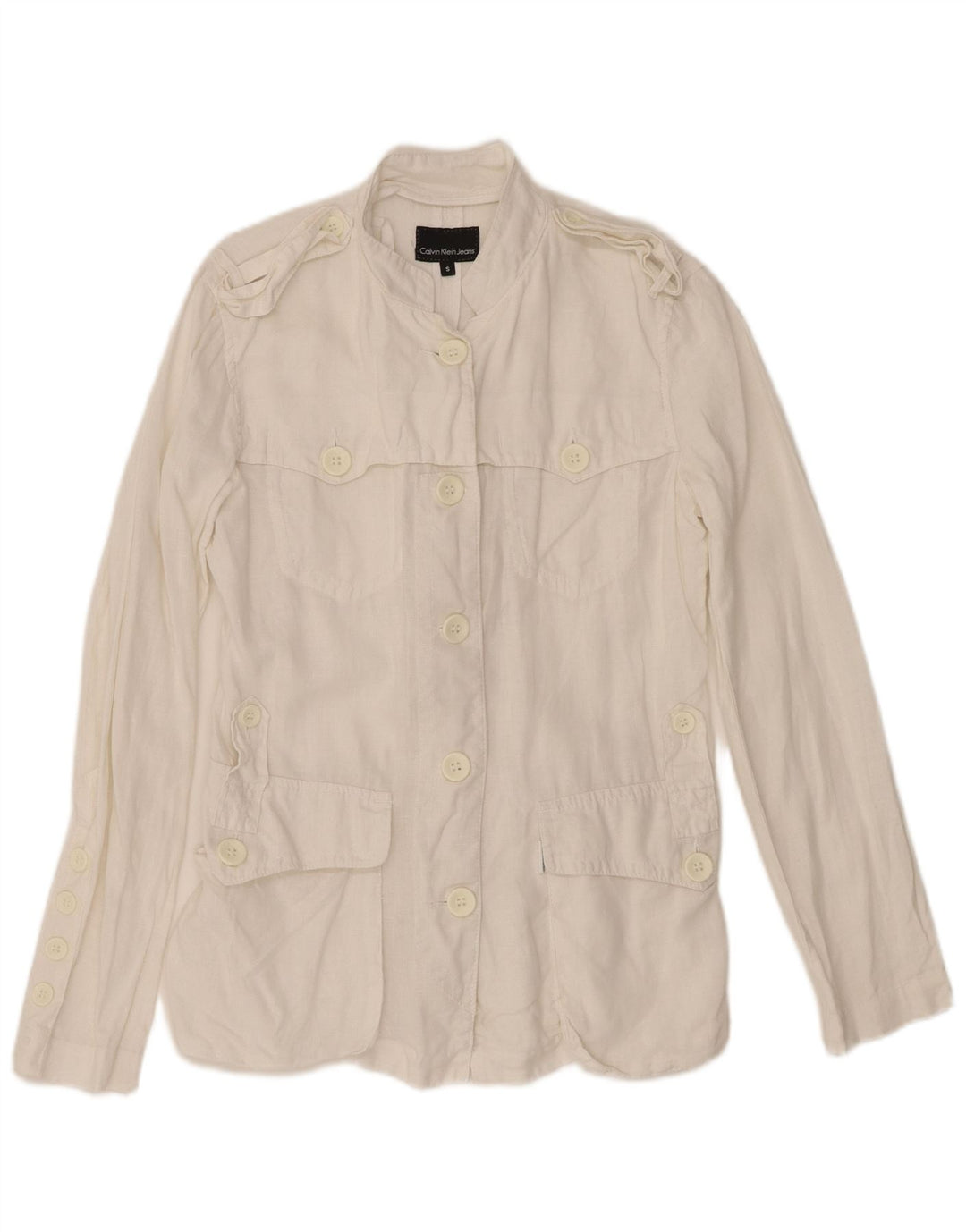 Calvin Klein Jeans Womens Military Jacket UK 10 Small White Linen