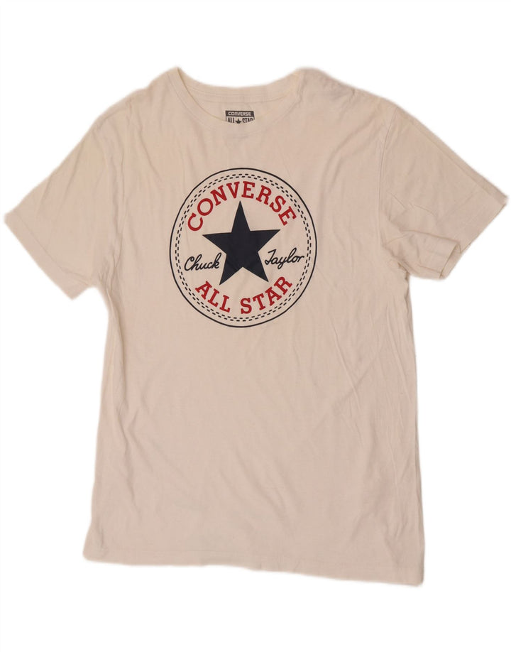 Converse Mens Graphic T-Shirt Top Small Off White Cotton