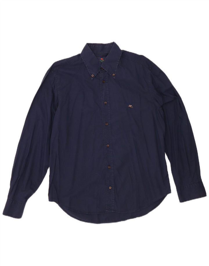 ETRO Mens Milano Shirt Large Navy Blue Cotton
