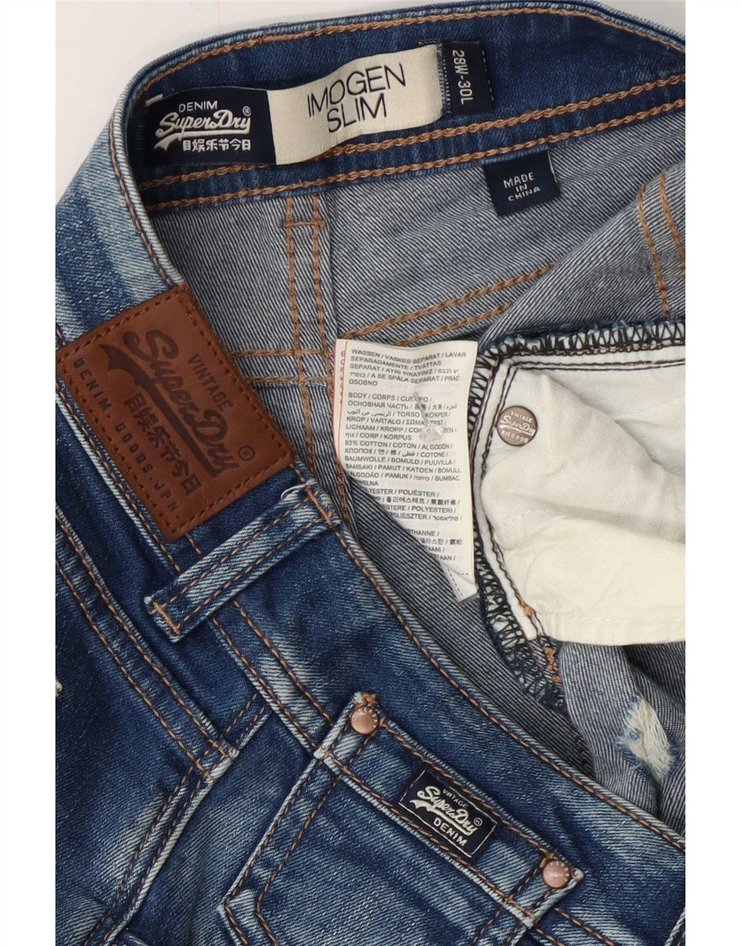Superdry Womens Imogen Distressed Slim Jeans W28 L30 Blue Cotton