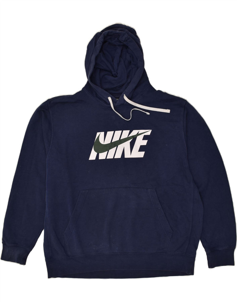 NIKE Mens Tall Graphic Hoodie Jumper XL Navy Blue Cotton | Vintage Nike | Thrift | Second-Hand Nike | Used Clothing | Messina Hembry 