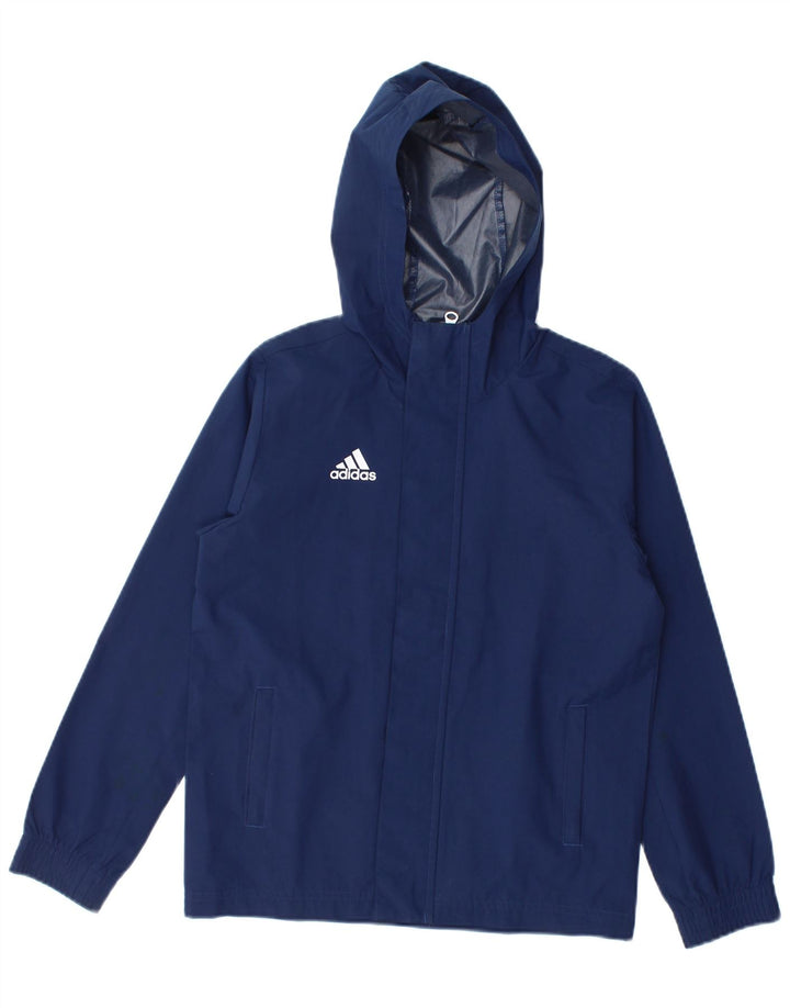 Adidas Boys Hooded Rain Jacket 9-10 Years Navy Blue Polyester