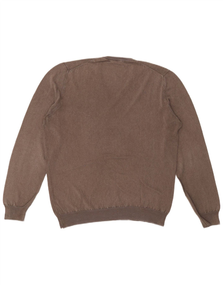 Fay Mens V-Neck Jumper Sweater IT 50 Medium Grey Cotton