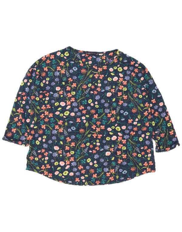 Marks & Spencer Womens Top 3/4 Sleeve UK 22 3XL Navy Blue Floral Polyester