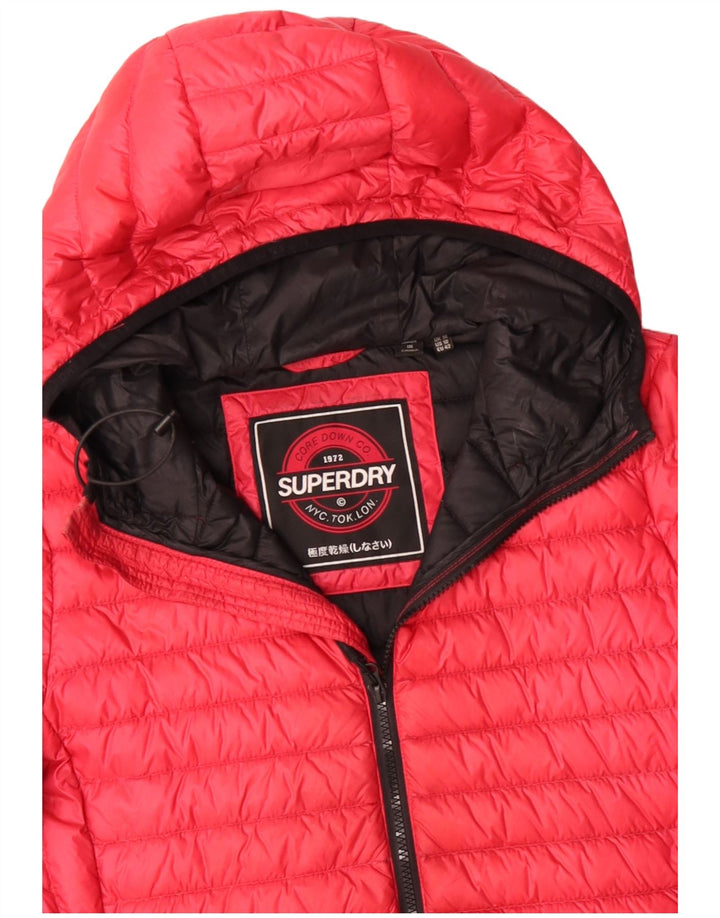 SUPERDRY Womens Hooded Padded Jacket UK 14 Large Red Polyester