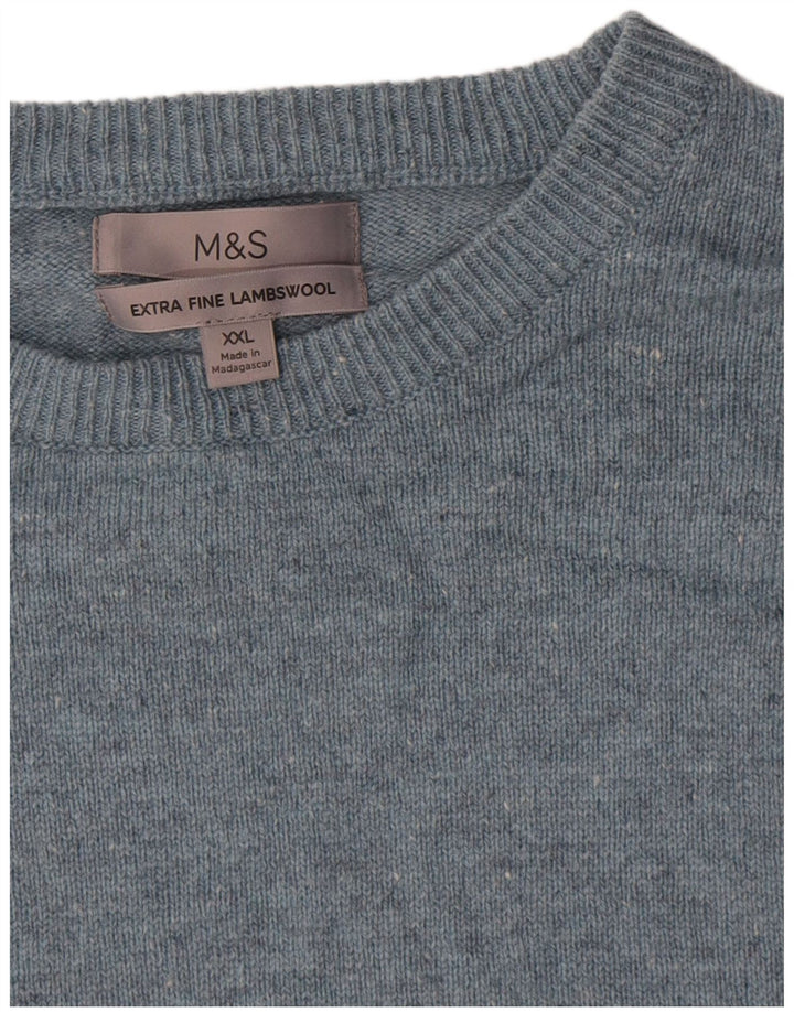 Marks & Spencer Mens Crew Neck Jumper Sweater 2XL Blue Flecked Lambswool