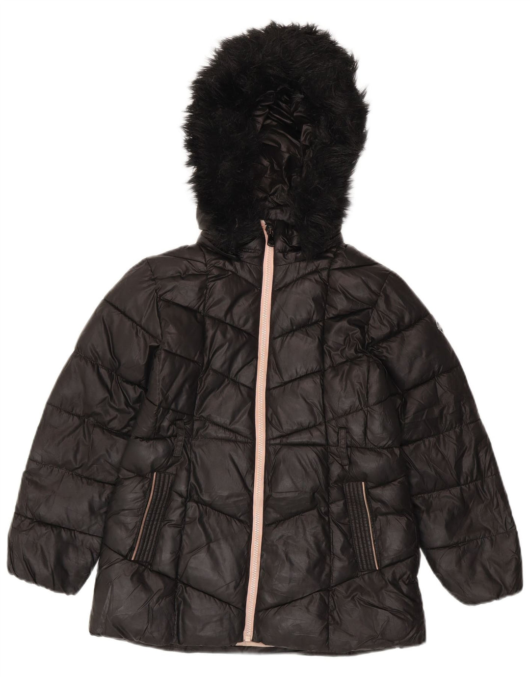 MICHAEL KORS Girls Hooded Padded Jacket 7-8 Years Black Polyester
