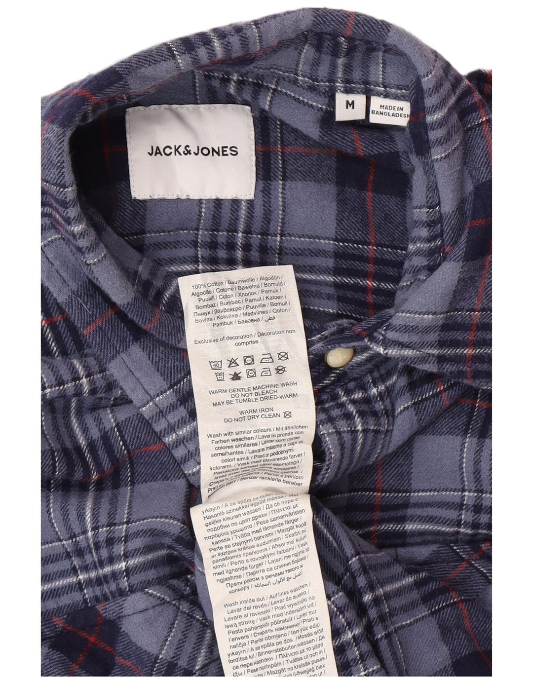 Jack & Jones Mens Flannel Shirt Medium Navy Blue Check Cotton