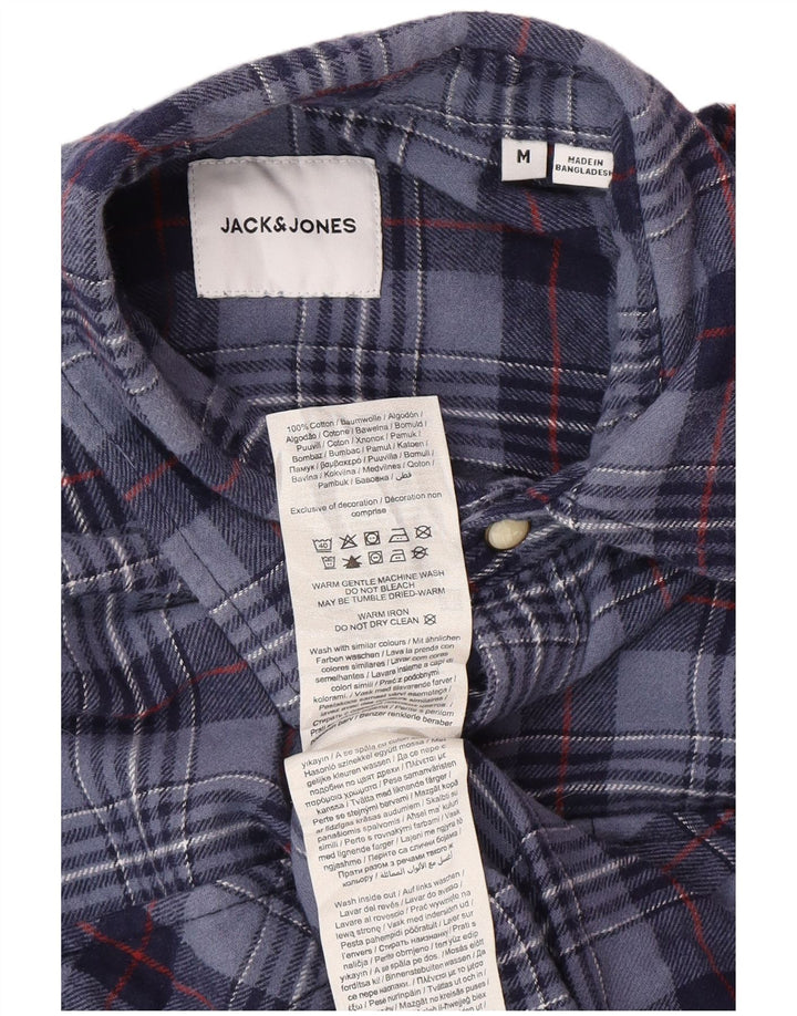 Jack & Jones Mens Flannel Shirt Medium Navy Blue Check Cotton