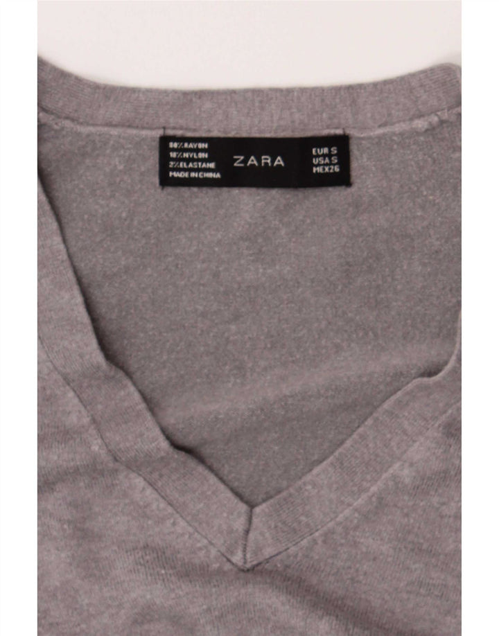 Zara Womens V-Neck Jumper Sweater UK 10 Small Grey