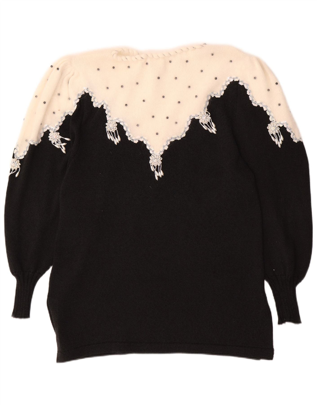 VINTAGE Womens Boat Neck Jumper Sweater UK 14 Medium Black Colourblock