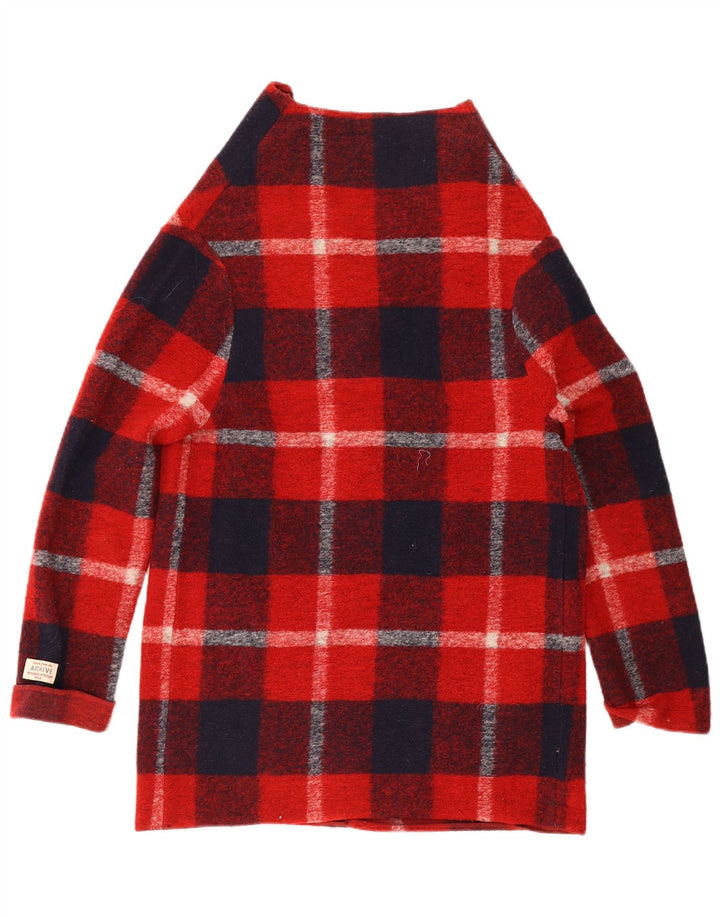 Woolrich Womens Longline Cardigan Sweater UK 10 Small Red Plaid Wool