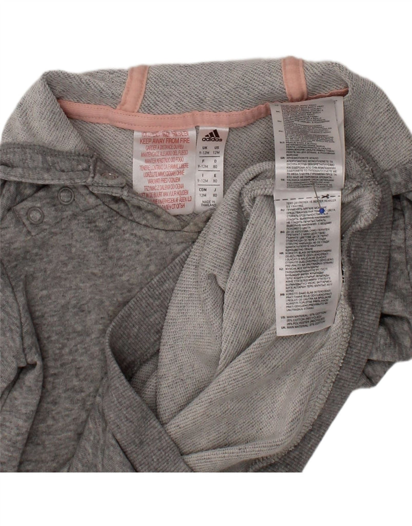 ADIDAS Baby Girls Graphic Hoodie Jumper 9-12 Months Grey Cotton Vintage Adidas and Second-Hand Adidas from Messina Hembry 