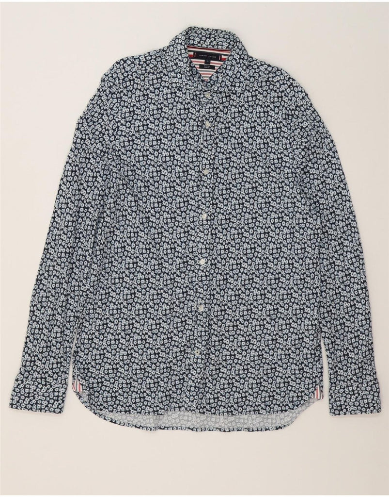 TOMMY HILFIGER Mens Slim Fit Shirt XL Navy Blue Floral Cotton Vintage Tommy Hilfiger and Second-Hand Tommy Hilfiger from Messina Hembry 
