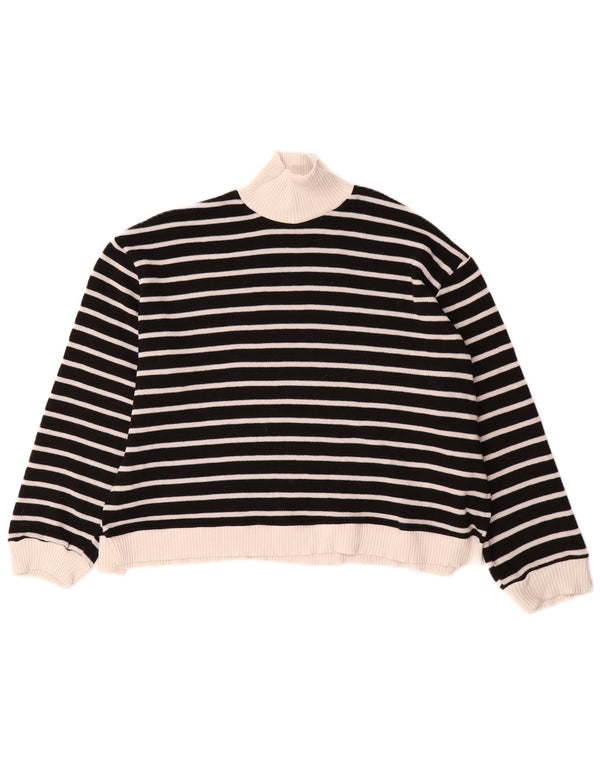 Zara Womens Turtle Neck Jumper Sweater UK 14 Medium Black Striped