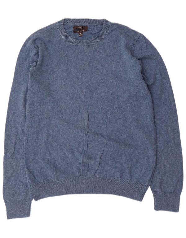 Marks & Spencer Mens Crew Neck Jumper Sweater Medium Blue Cotton