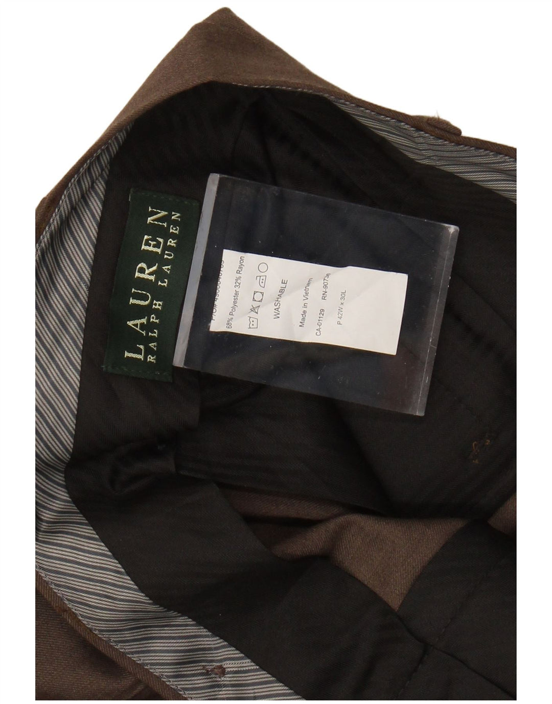 RALPH LAUREN Mens Pegged Suit Trousers W42 L30 Brown Polyester