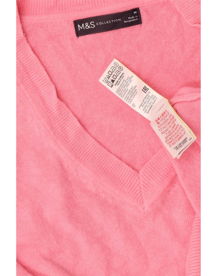 Marks & Spencer Womens V-Neck Jumper Sweater UK 14 Medium Pink Acrylic