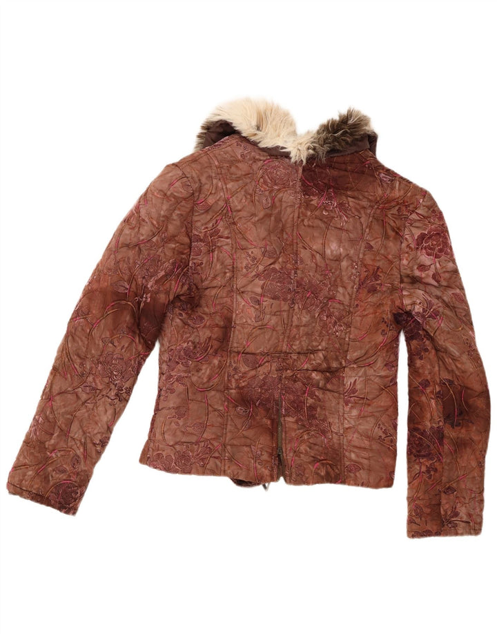 Vintage Womens Quilted Jacket UK 10 Small Brown Floral
