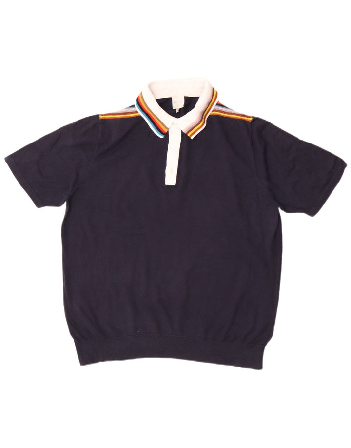 Paul Smith Mens Short Sleeve Polo Neck Jumper Sweater Medium Navy Blue