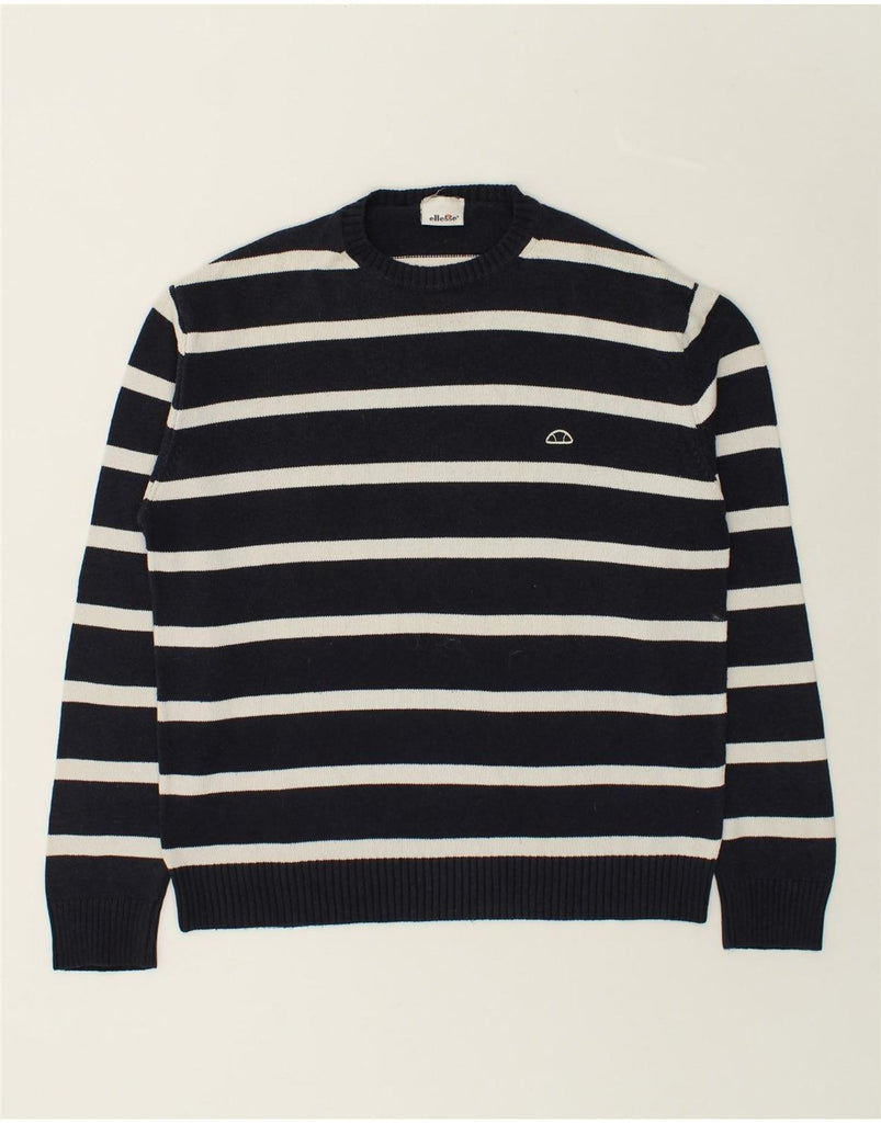 ELLESSE Mens Crew Neck Jumper Sweater Medium Black Striped Cotton | Vintage Ellesse | Thrift | Second-Hand Ellesse | Used Clothing | Messina Hembry 