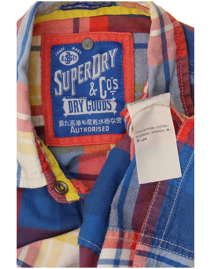 Superdry Womens Pullover Flannel Shirt UK 12 Medium Blue Check Cotton