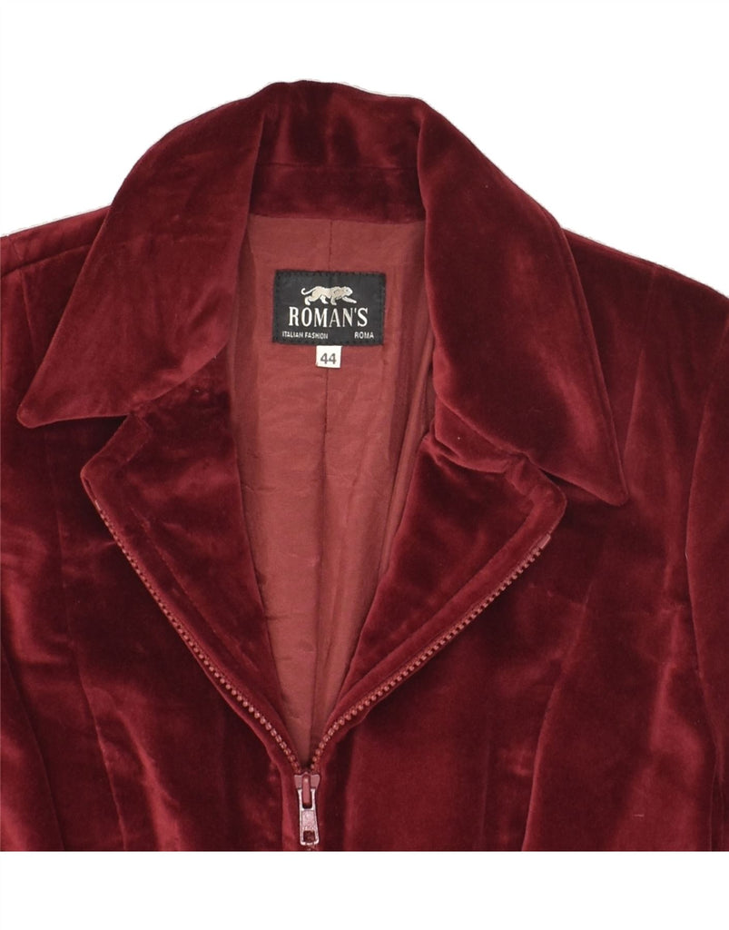 ROMAN'S Womens Full Zip Blazer Jacket IT 44 Medium Maroon Polyester | Vintage Roman's | Thrift | Second-Hand Roman's | Used Clothing | Messina Hembry 