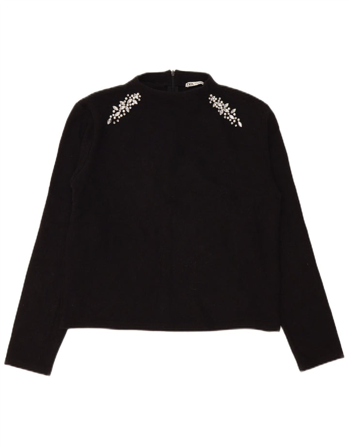 Zara Womens Top Long Sleeve UK 14 Medium Black