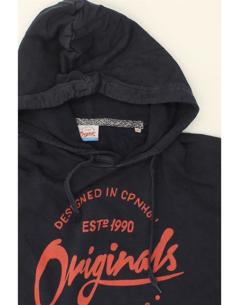 JACK & JONES Mens Graphic Hoodie Jumper XL Navy Blue | Vintage Jack & Jones | Thrift | Second-Hand Jack & Jones | Used Clothing | Messina Hembry 