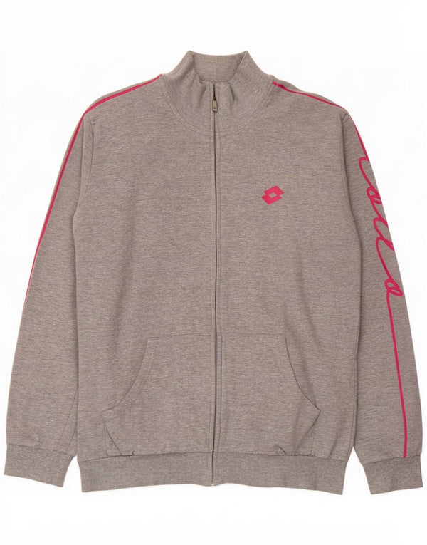 Lotto Womens Graphic Tracksuit Top Jacket UK 16 Large Grey Flecked Cotton