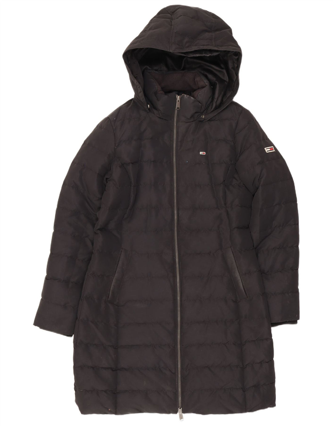 Tommy Hilfiger Womens Hooded Padded Coat UK 14 Medium Black Polyester