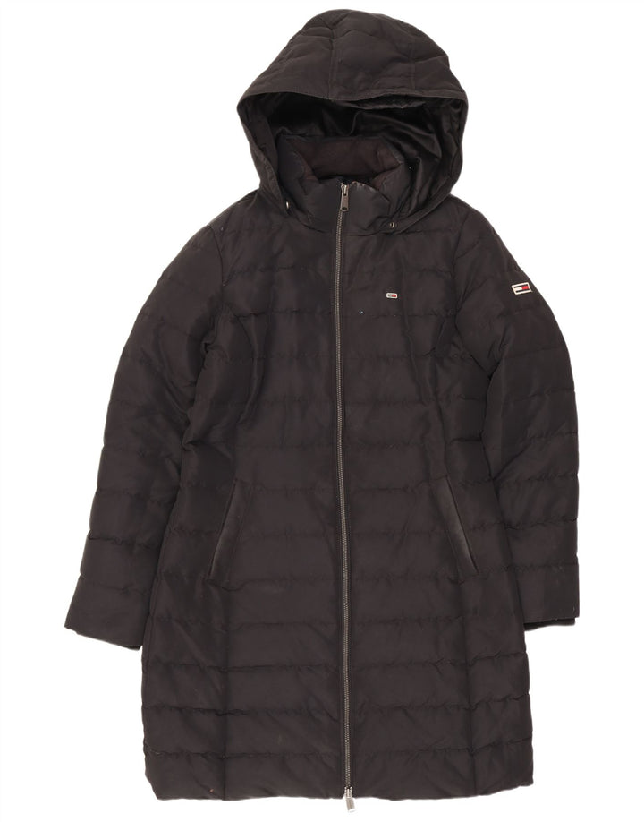 Tommy Hilfiger Womens Hooded Padded Coat UK 14 Medium Black Polyester