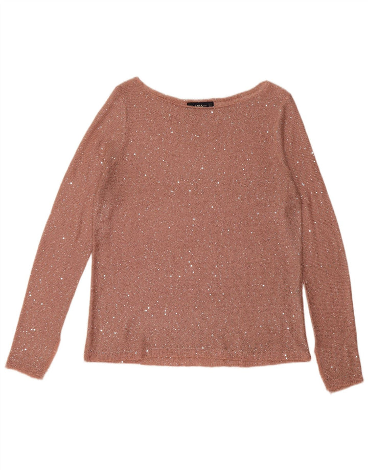 Zara Womens Boat Neck Jumper Sweater UK 14 Medium Pink