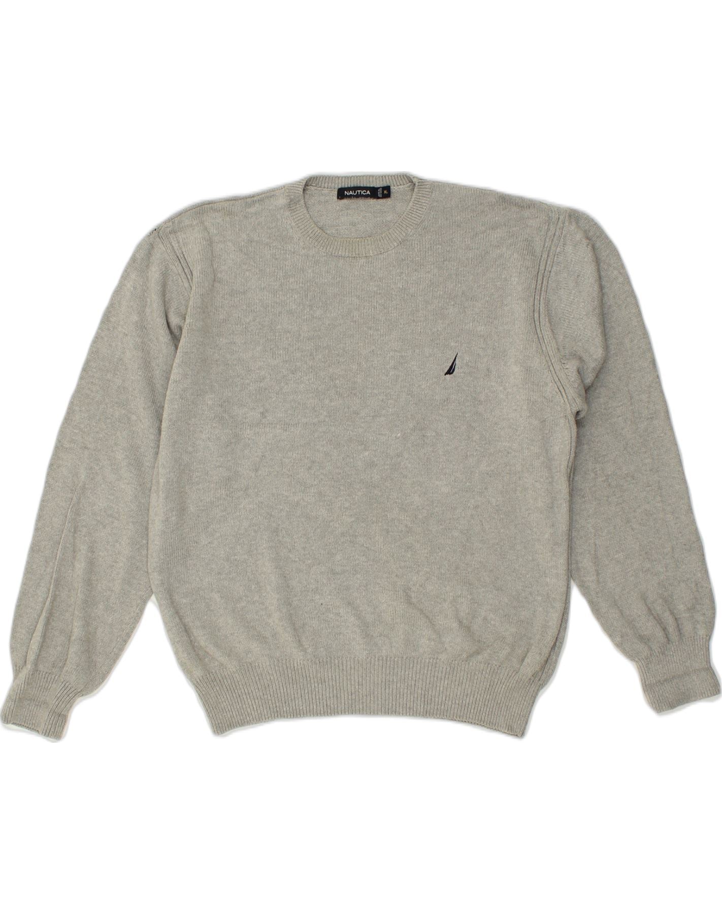 NAUTICA Mens Crew Neck Jumper Sweater XL Grey Cotton Vintage
