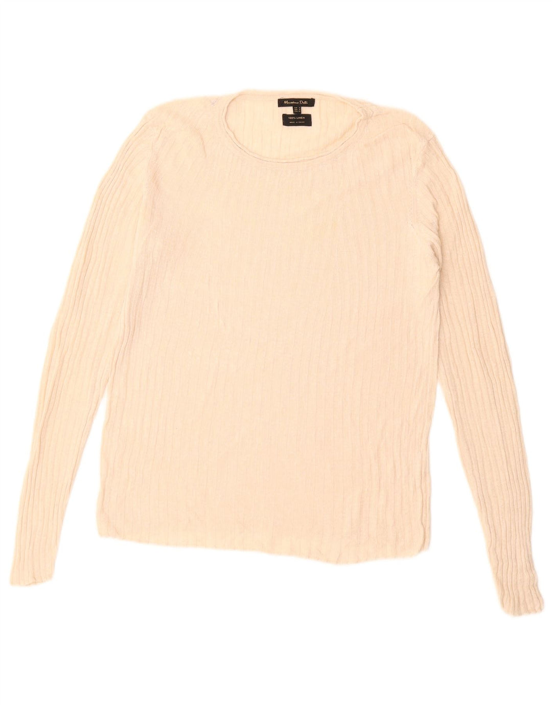 MASSIMO DUTTI Womens Boat Neck Jumper Sweater UK 12 Medium Beige Linen