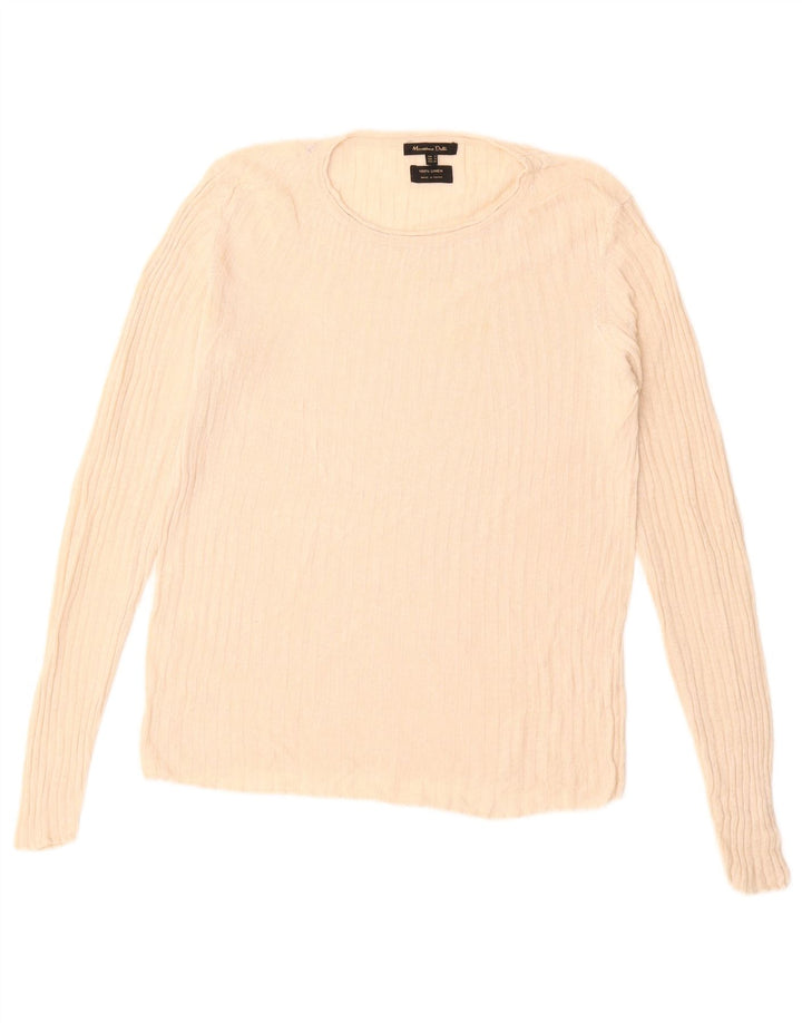 MASSIMO DUTTI Womens Boat Neck Jumper Sweater UK 12 Medium Beige Linen