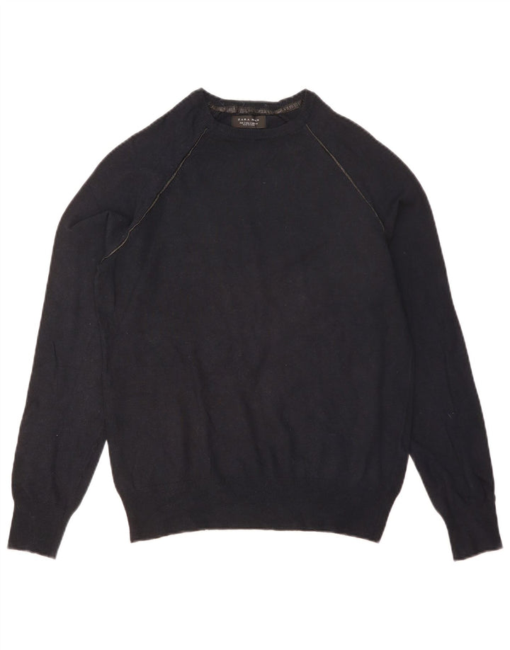 ZARA Mens Crew Neck Jumper Sweater Small Navy Blue Viscose