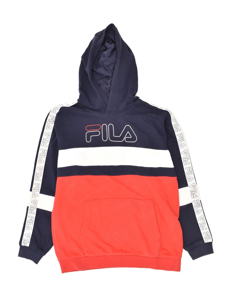 FILA Boys Graphic Hoodie Jumper 13-14 Years Navy Blue Colourblock | Vintage Fila | Thrift | Second-Hand Fila | Used Clothing | Messina Hembry 