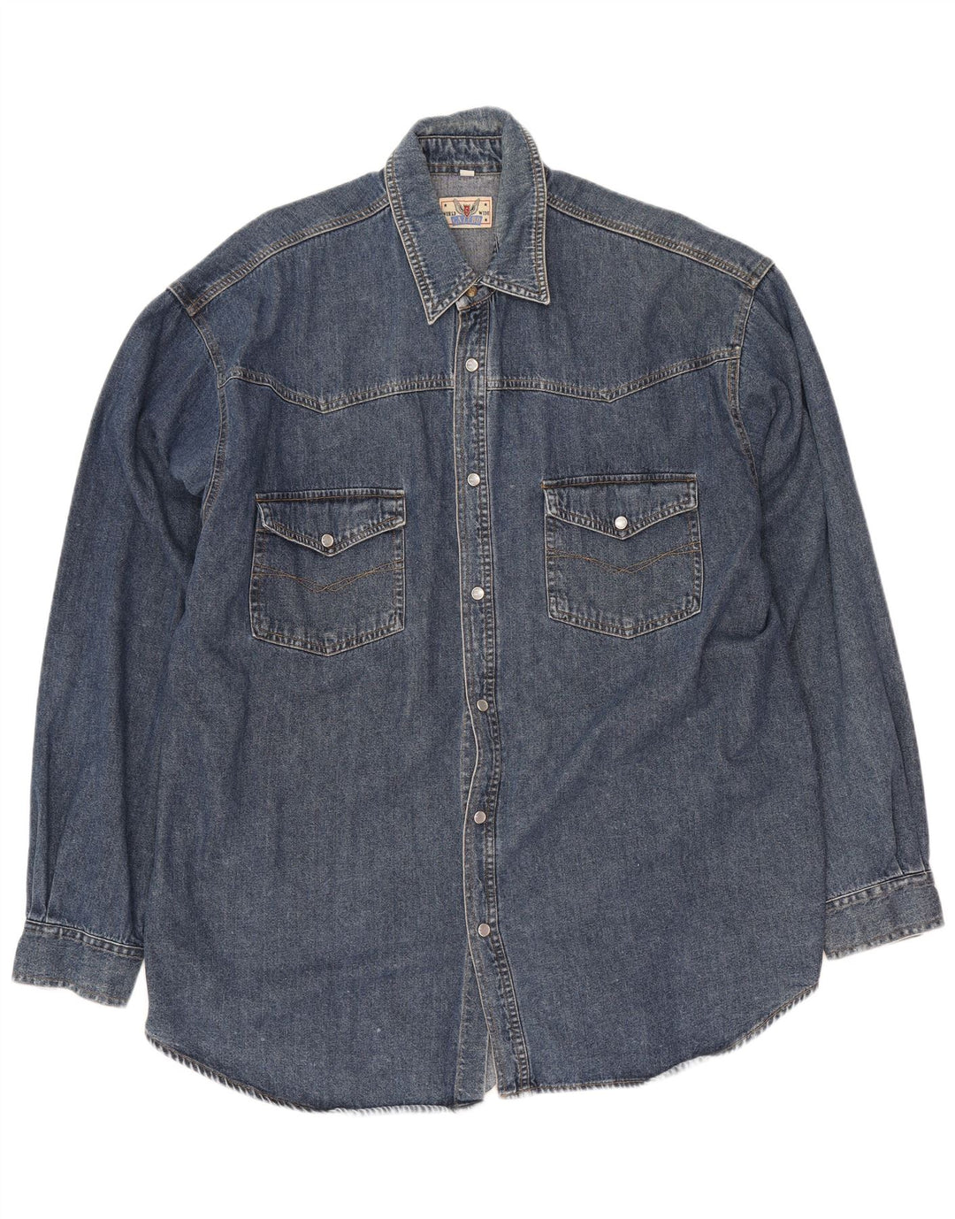 Vintage Mens Denim Shirt Medium Navy Blue Cotton